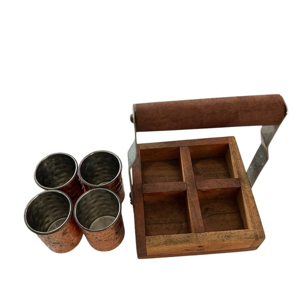 Hammered Copper Shot Glasses in Wooden Caddy - Picture 8 of 12